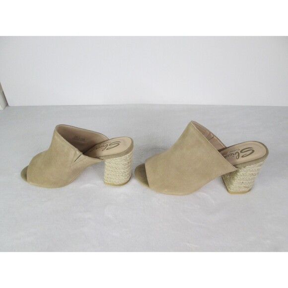 Sbicca Helena Natural 9 Mule Open Toe Suede Leather Upper Rope Heel 3" 601 - Picture 3 of 7